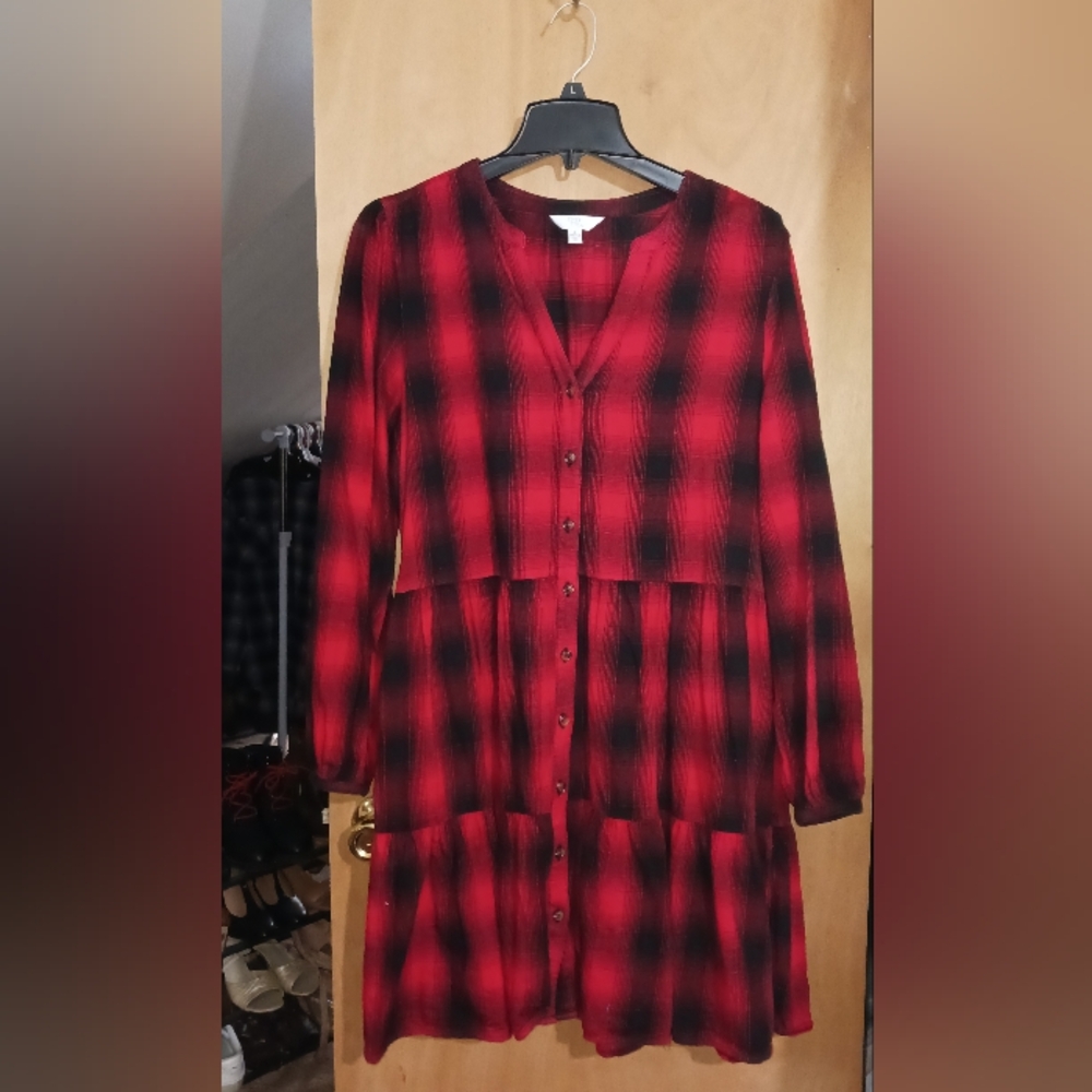 Red flannel mini dress